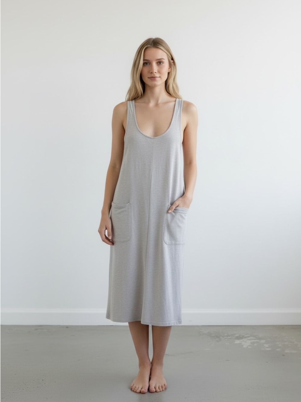 Jackson Rowe Midi Overall Dress - Gray ( AI Stock Photo )